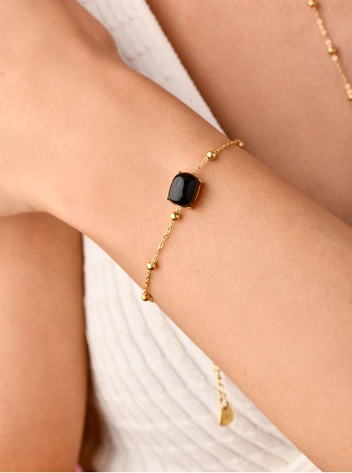 Bransoletka Obsydian, czarny, złoty S100065Z01