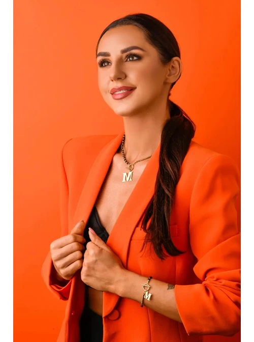 Bransoletka litera M, Obysdian, złoty S100022Z1