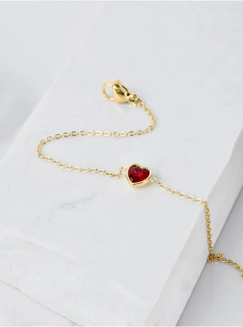 Bransoletka czerwone serduszko, złoty S100434Z03