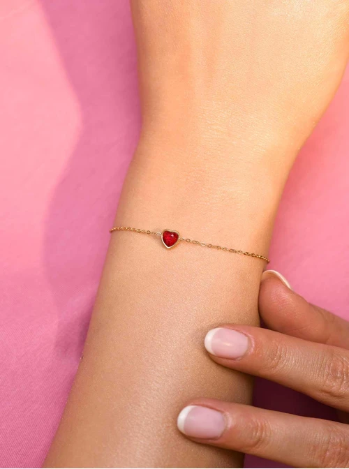 Bransoletka czerwone serduszko, złoty S100434Z03