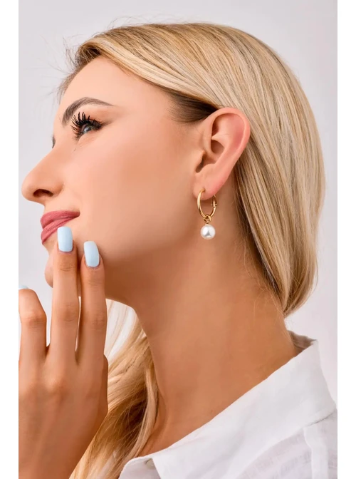 Kolczyki kółka, perełki, złoty S2V72283-Z