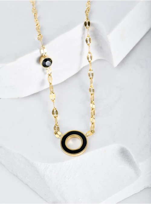 Naszyjnik czarne kółeczko, złoty S300354Z01