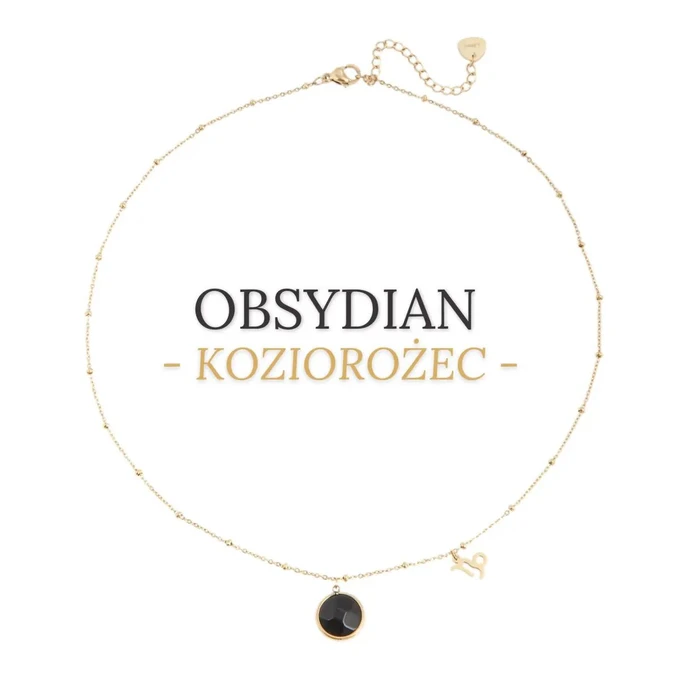 Naszyjnik Koziorożec, Obsydian, złoty S3V72972-12Z