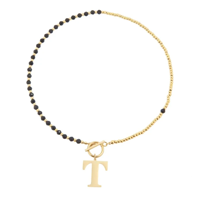 Naszyjnik litera T, Obsydian, złoty S300059Z1