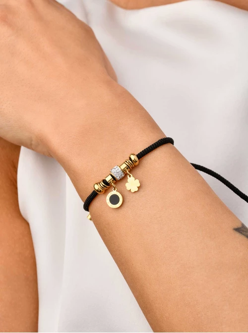 Bransoletka kółko, koniczynka, czarny S100184Z01