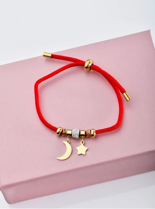 Bransoletka księżyc, gwiazdka, czerwony S100183Z03