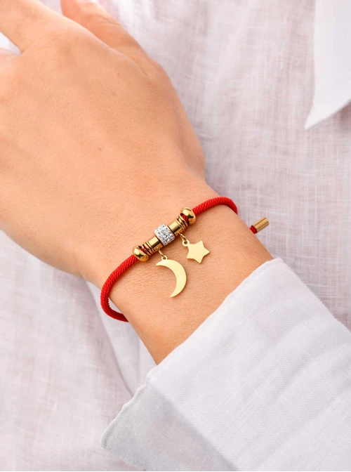 Bransoletka księżyc, gwiazdka, czerwony S100183Z03