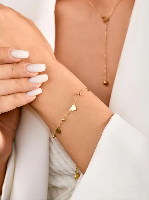 Bransoletka serduszka, kulki, złoty S100430Z00