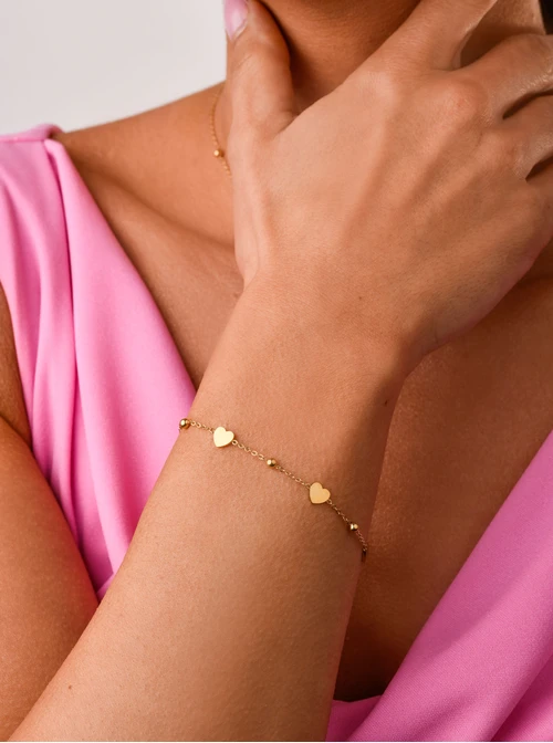 Bransoletka serduszka, kulki, złoty S100430Z00