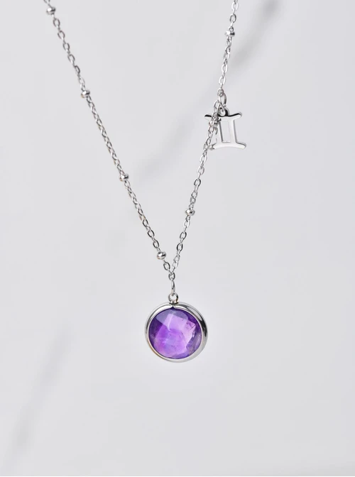 Naszyjnik Bliźnięta, Ametyst, srebrny S3V72972-2S