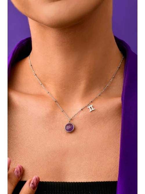 Naszyjnik Bliźnięta, Ametyst, srebrny S3V72972-2S