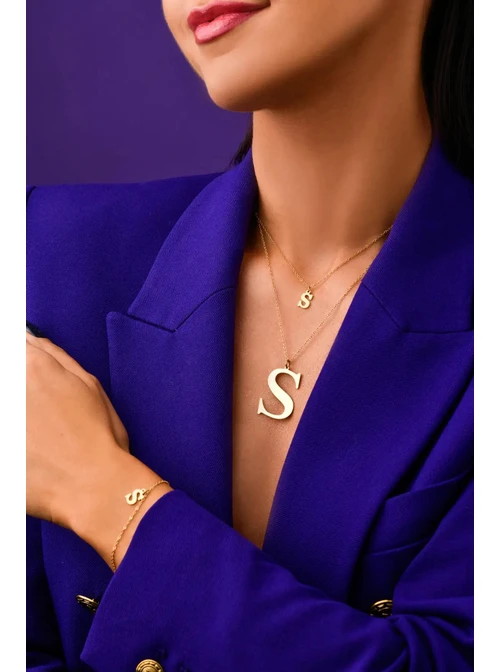 Naszyjnik Stal chirurgiczna 316L, litera S, złoty S301327Z00