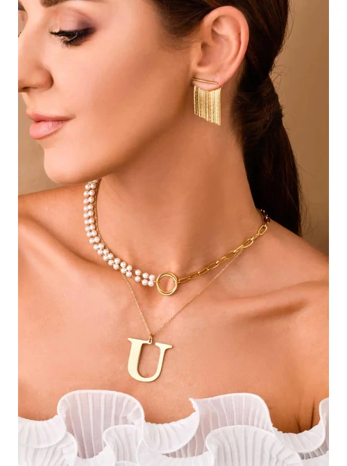 Naszyjnik Stal chirurgiczna 316L, litera U, złoty