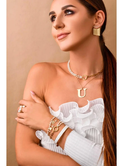 Naszyjnik Stal chirurgiczna 316L, litera U, złoty