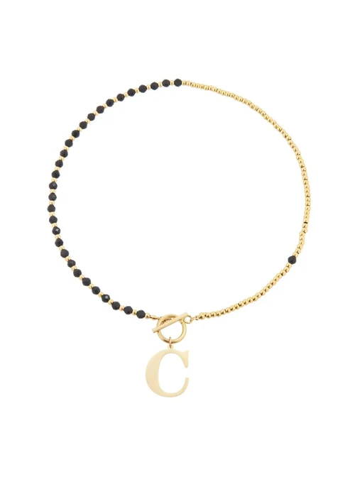 Naszyjnik litera C, Obsydian, złoty S300049Z1