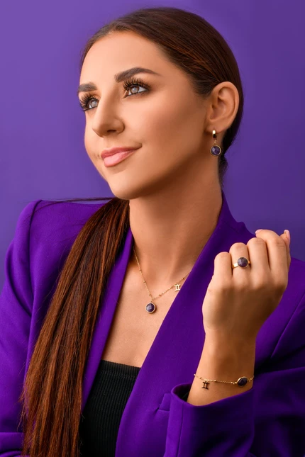 [Zestaw] Kolczyki Bliźnięta, Ametyst, złoty S2V72400-2Z