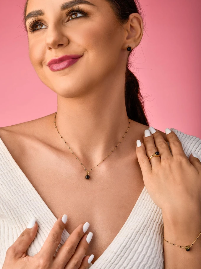 Bransoletka Obsydian, czarny, złoty S100064Z01