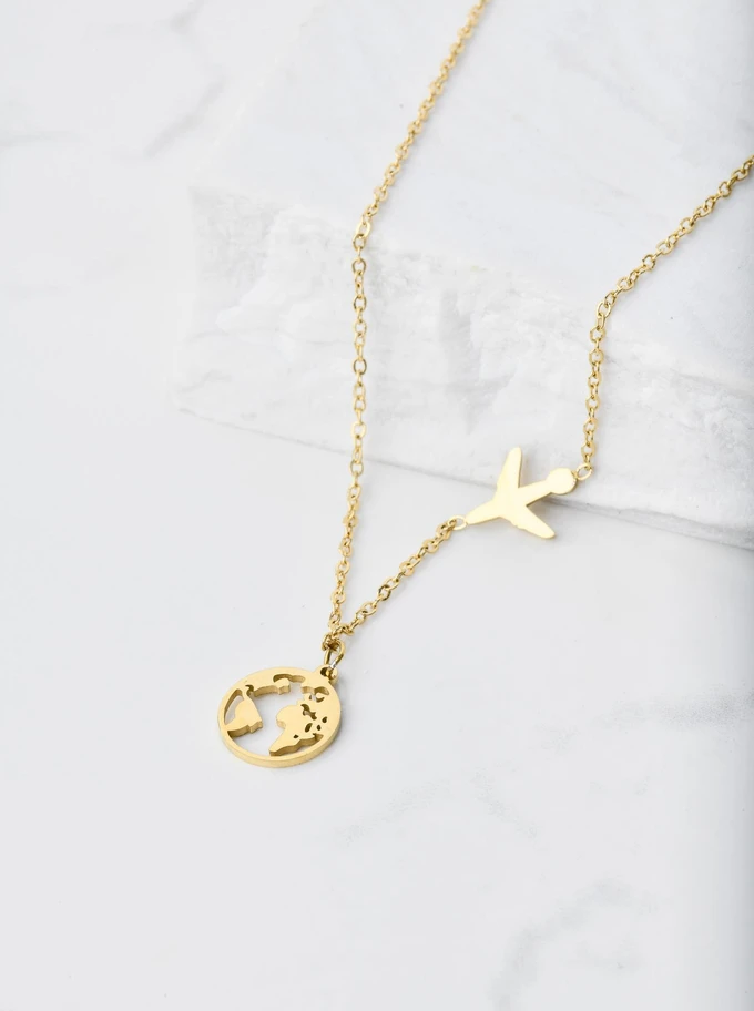 Naszyjnik mapa świata, złoty S300273Z00