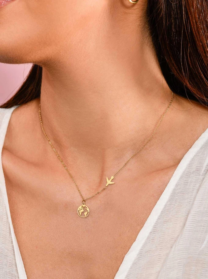 Naszyjnik mapa świata, złoty S300273Z00