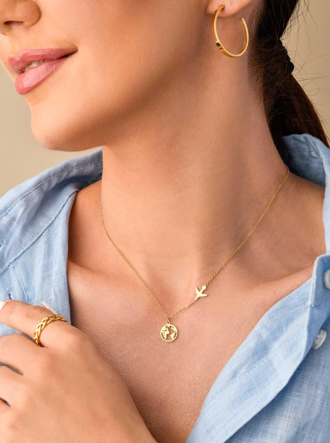 Naszyjnik mapa świata, złoty S300273Z00