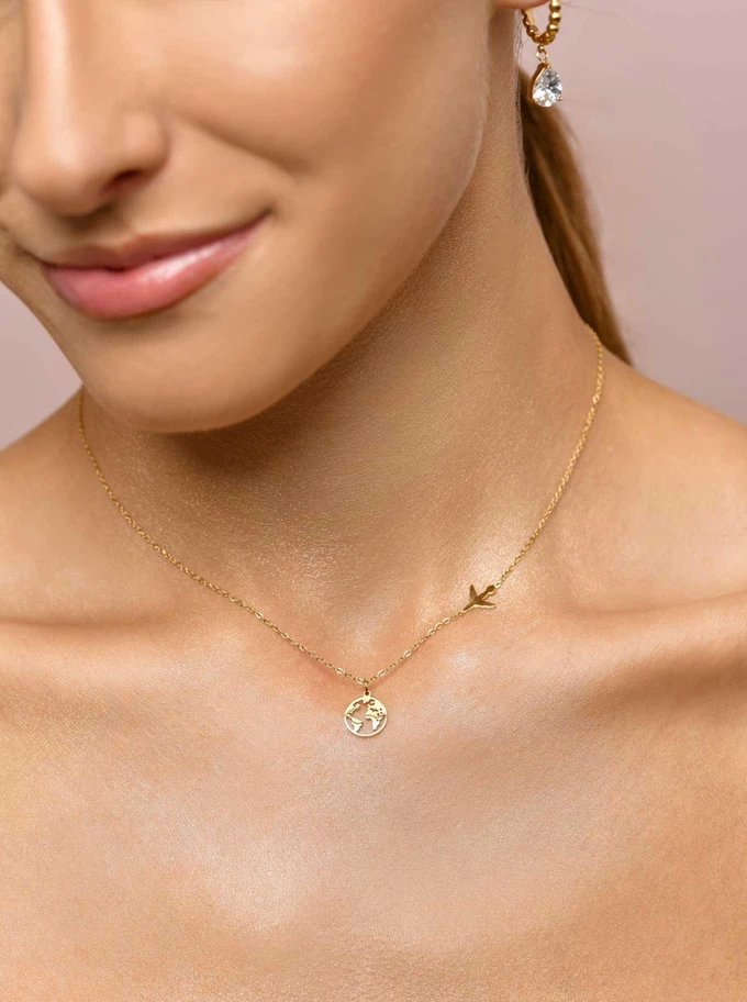 Naszyjnik mapa świata, złoty S300273Z00