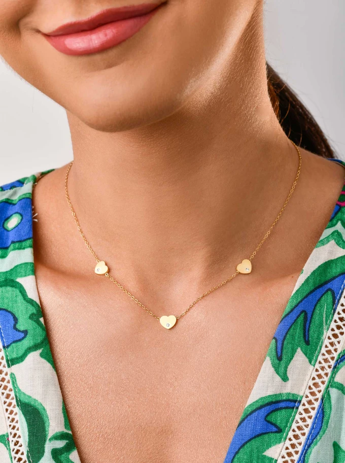 Naszyjnik serca, kryształki, złoty S300314Z00