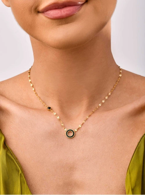 [Zestaw] Kolczyki czarne kółeczka, złoty S200289Z01