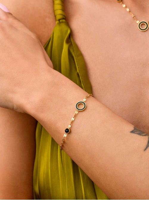 [Zestaw] Kolczyki czarne kółeczka, złoty S200289Z01