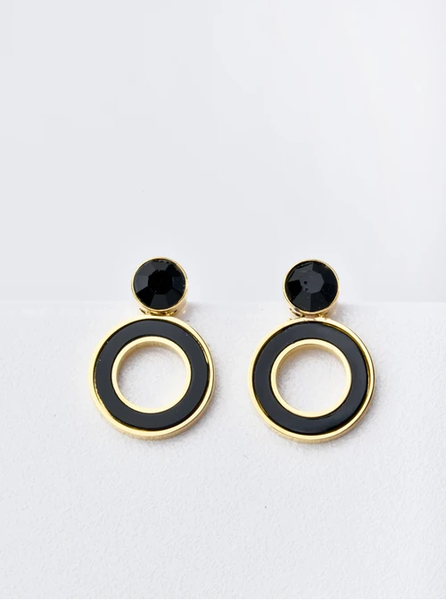 [Zestaw] Kolczyki czarne kółeczka, złoty S200289Z01