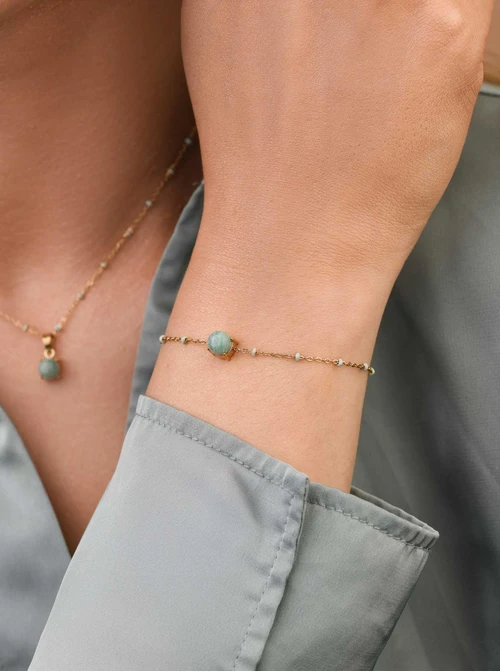 Bransoletka Amazonit, zielony, złoty S100064Z05