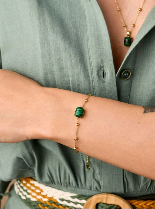 Bransoletka Malachit, zielony, złoty S103917Z00