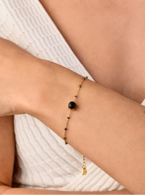 Bransoletka Obsydian, czarny, złoty S100064Z01