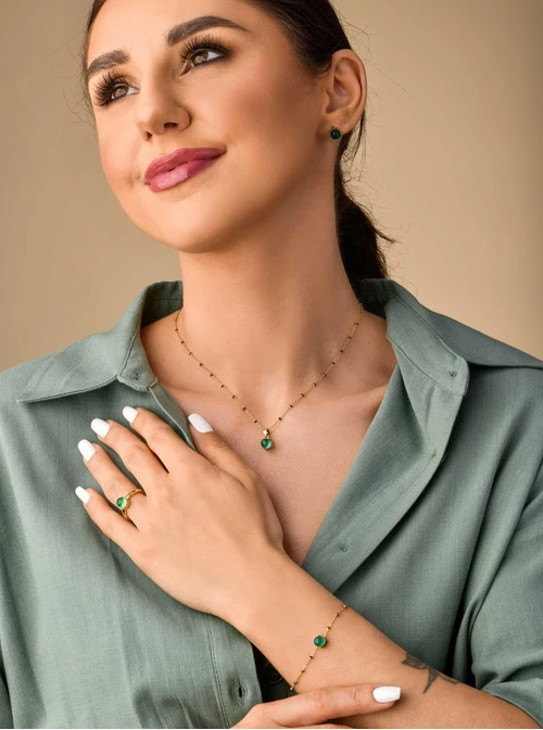 Bransoletka Zielony Agat, złoty S103906Z00