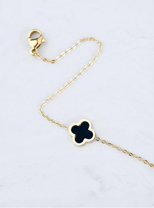 Bransoletka czarna koniczynka, złoty S100455Z01