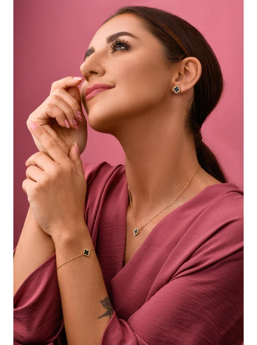 Bransoletka czarna koniczynka, złoty S100455Z01