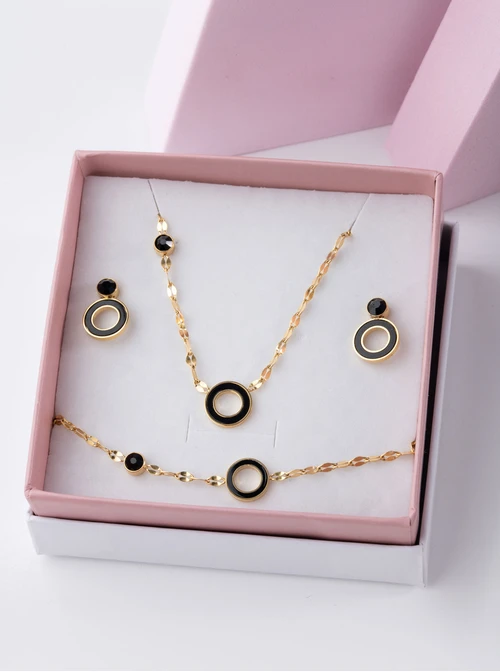 [Zestaw] Kolczyki czarne kółeczka, złoty S200289Z01