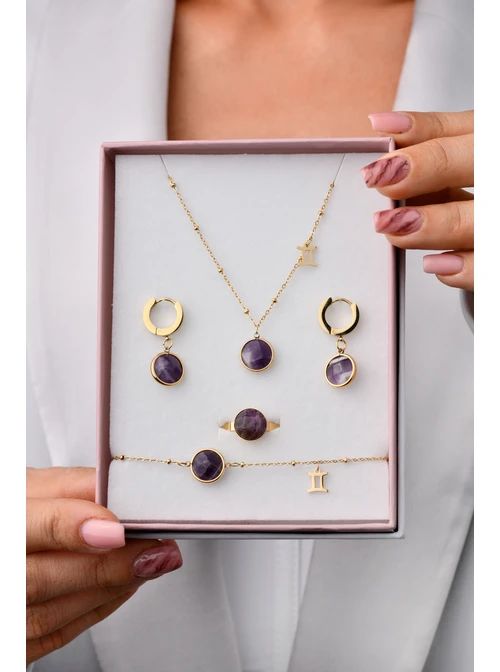 [Zestaw] Kolczyki Bliźnięta, Ametyst, złoty S2V72400-2Z