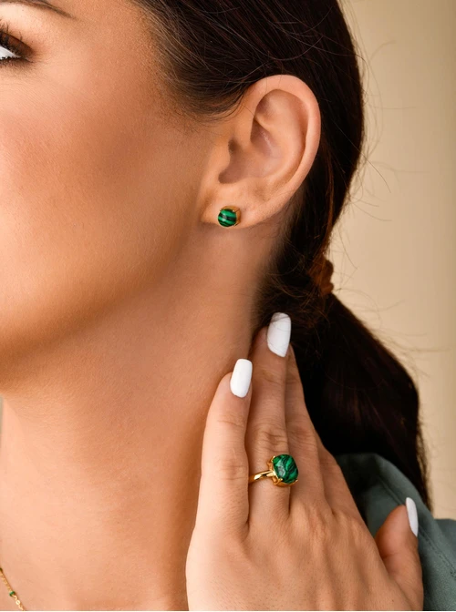 Kolczyki Malachit, zielony, złoty S202141Z00