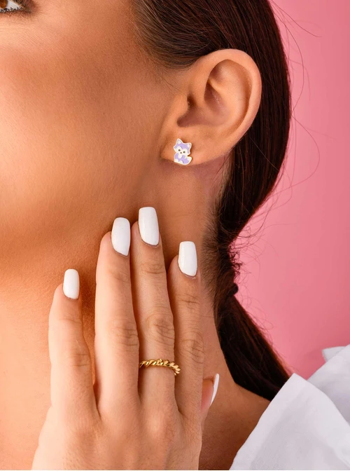 Kolczyki kotki, fioletowy, złoty S200127Z00