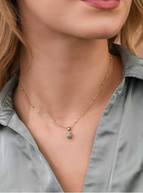 Naszyjnik Amazonit, zielony, złoty S300156Z05
