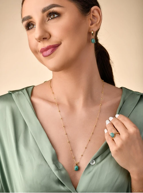 Naszyjnik Amazonit, zielony, złoty S300157Z05