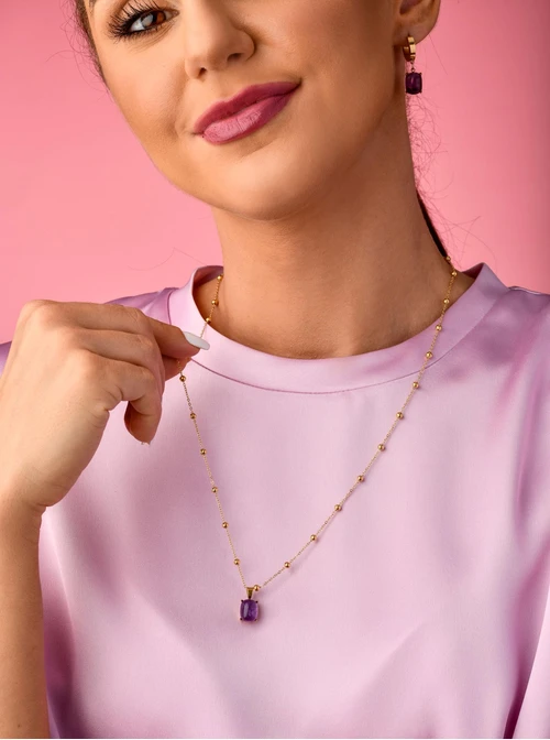 Naszyjnik Ametyst, fioletowy, złoty S300157Z08