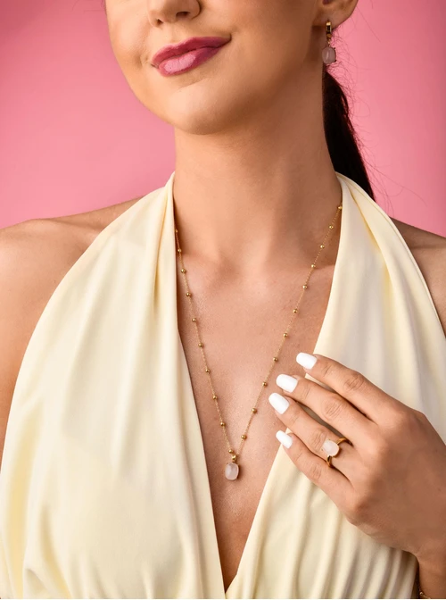 Naszyjnik Kwarc Różowy, złoty S300157Z06