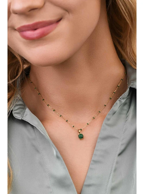 Naszyjnik Malachit, zielony, złoty S303509Z00