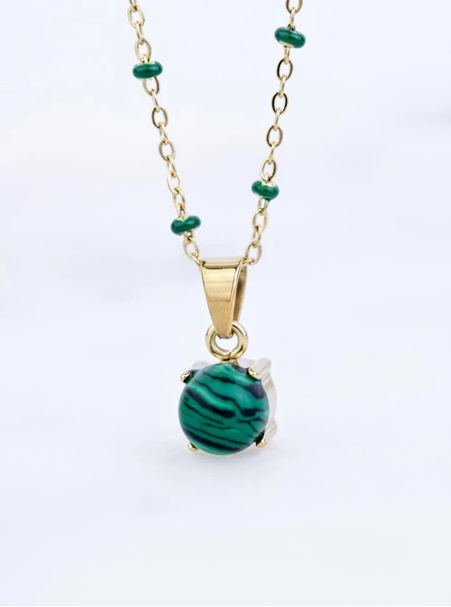 Naszyjnik Malachit, zielony, złoty S303509Z00