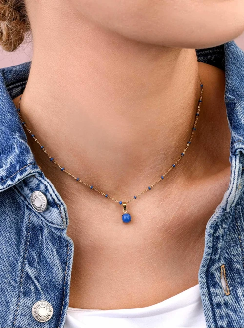 Naszyjnik Niebieski Agat, złoty S303508Z00