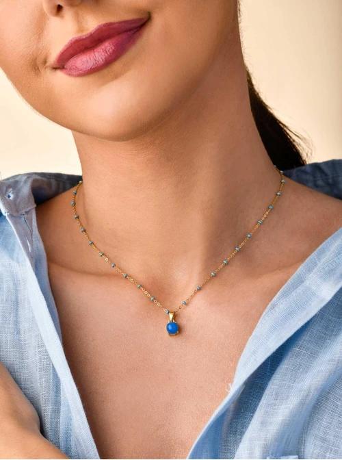 Naszyjnik Niebieski Agat, złoty S303508Z00