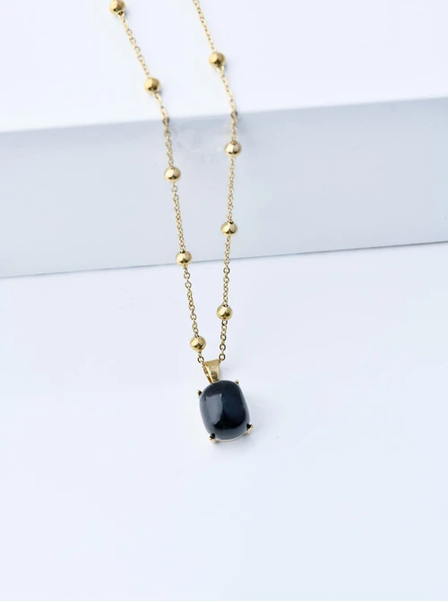 Naszyjnik Obsydian, czarny, złoty S300157Z01