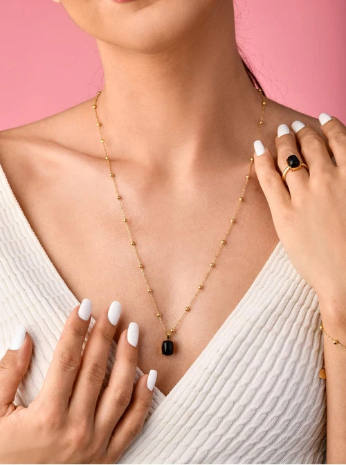 Naszyjnik Obsydian, czarny, złoty S300157Z01