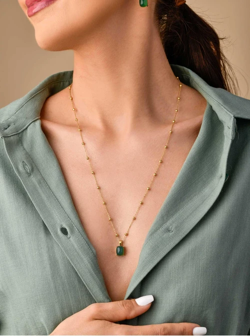 Naszyjnik Zielony Agat, złoty S303524Z00